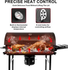 Outdoor Barrel Hood Charcoal BBQ Grill & Spit Roaster Rotisserie Barbecue Smoker — image 8