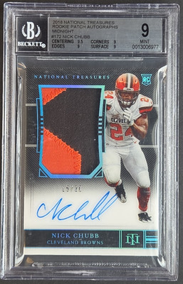 2018 National Treasures RPA Midnight #172 Nick Chubb Patch Auto /20 BGS 9 Mint