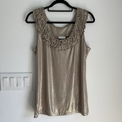 NY&C Gold Shimmer Sleeveless Blouse Top Women s L NEW