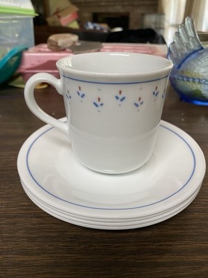 Corelle Normandy Coffee Mug and Saucer Set of 3 Mugs and 4 Saucers Vintage