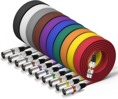 Versatile 25ft XLR Cable 10 Pack -  Braided Mic Cables for Professionals