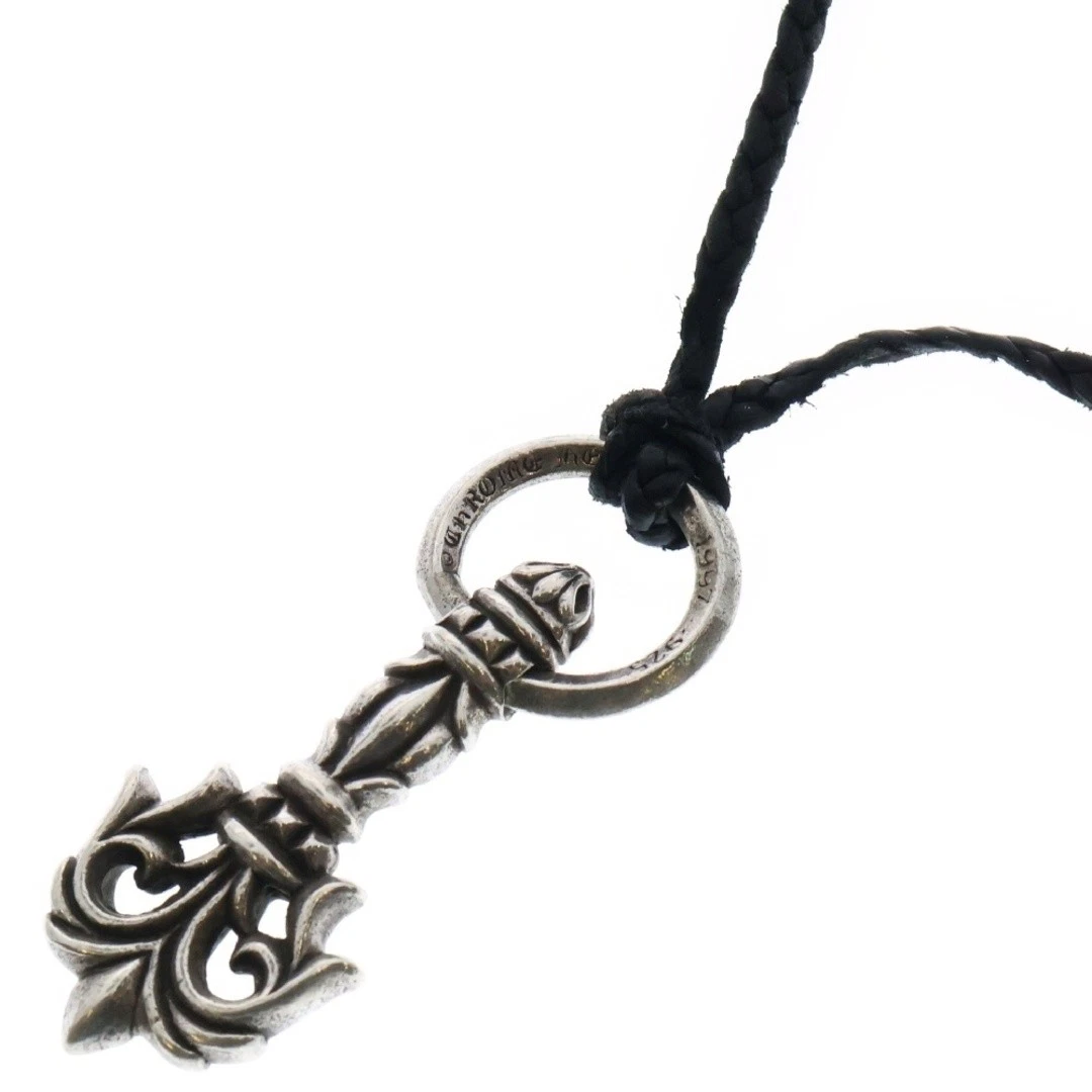 CHROME HEARTS Collana CUORI CROMATI FILIGRANA PULL PELLE TRECCIA ROTOLO lama nera usata 8ca04