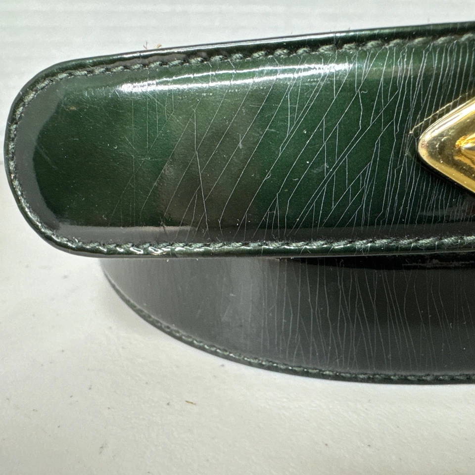 ESCADA Green Leather Belt Gold Tone Brass Italy Buckle 40 Waist/ 34 US - Image 3 of 4