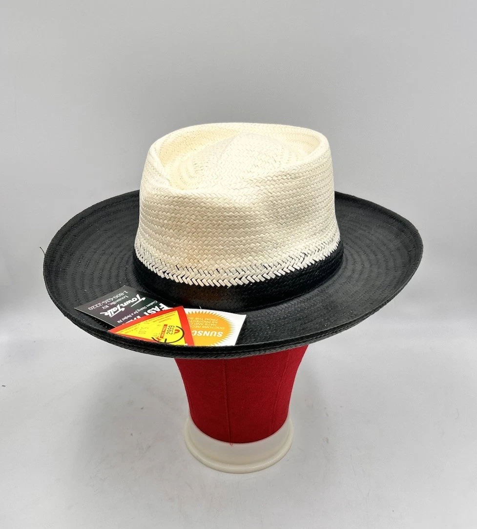 Men Straw Sunhat Bolero Panama Town Talk Fast Tab Adjustable Size Cream Black