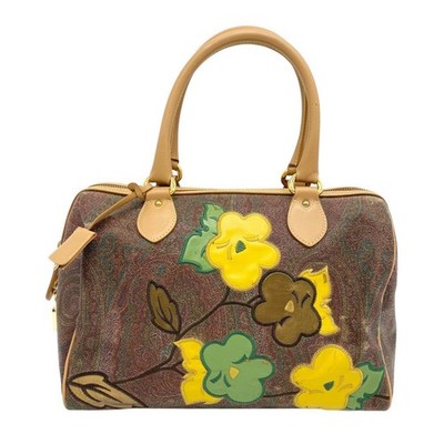 Etro handbag paisley flower brown PVC leather gold from Japan HJ
