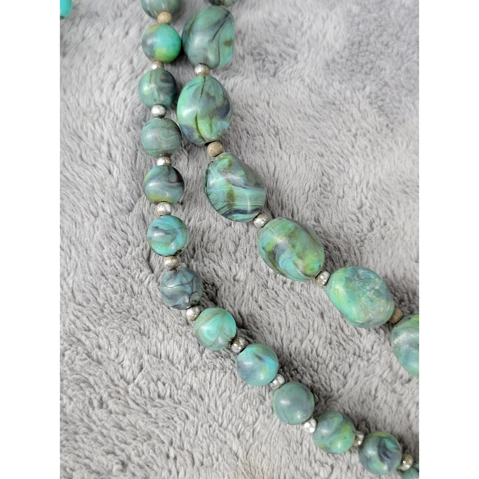 Collar de cuentas de piedras preciosas turquesa de varios hilos broche tono plata boho chic Foto 3 de 4