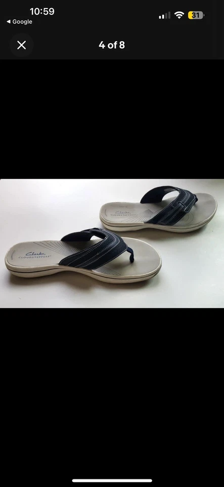 Sandalias de Tanga Ajustables Clarks Cloudsteppers Para Mujer Talla 10 Azul Marino Suave Cojín Foto 4 de 4