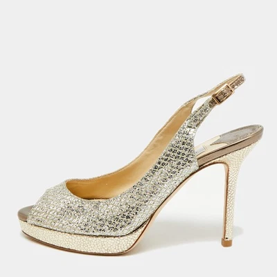 Escarpins à bout ouvert à paillettes dorées Jimmy Choo Nova taille 35 - Photo 1/4