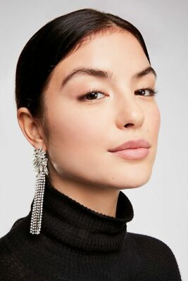 Free People Statement-Ohrringe Silber Glanz Hänger Diamant Fransen NEU