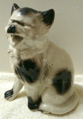 Black White Ugly Cat Figurine W White Tuxedo Tie Grumpy Long
