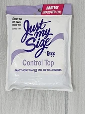 VTG L'EGGS Just My Size Control Top Sheer Toe Pantyhose 1X Off Black