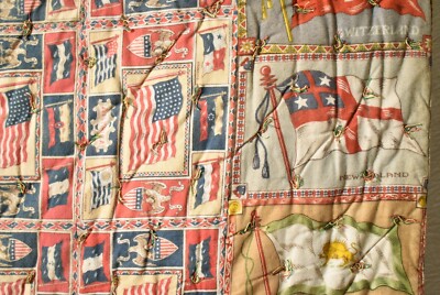 tobacco stripe quilt PATRIOTIC Vintage 20's Tobacco Flannel Premium Antique Quilt ~American  Flags!