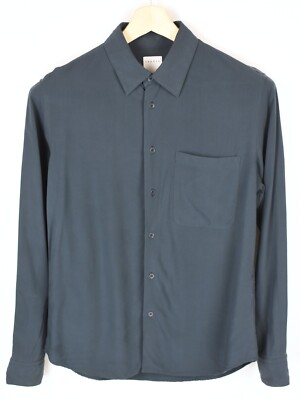 SANDRO Shirt Men's SMALL Plain Flowing Button-Up Spread Dark Blue