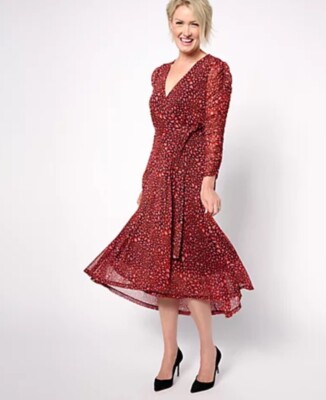 knee length dresses for ladies Ladies Navy with Large Paisley Print Jersey Wrap Dress  Classy Cozy Cool |  Made in USA