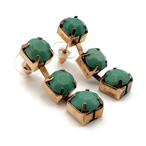 Gold Tone Metal Teal Acrylic Rhinestone Post Drop Dangle Fashion Earrings - Picture 10 of 13