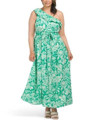 MAISON TARA Plus Size 20W Ruffled One Shoulder Tie Waist Crepe Maxi Dress  NWT | eBay