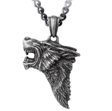 Alchemy Gothic Fierce Snarling Dark Wolf Pendant Antiqued Pewter Necklace P833