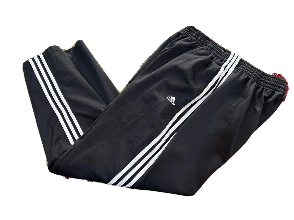 Adidas Pants Womens Large Black Wide Leg Track Pants 3 Stripe