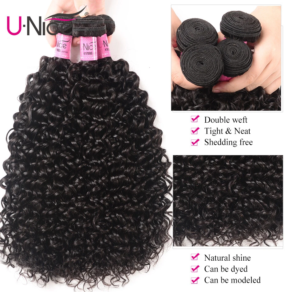 Extensiones de cabello 100 % humano rizado indio UNICE 3 paquetes tejidos de cabello virgen Foto 3 de 4