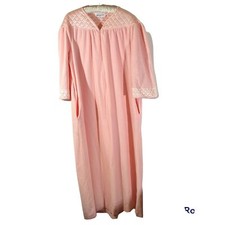 Vintage Vanity Fair Pink Fleece Zip Up Robe Size Large Satin Quilted Grandmacore
