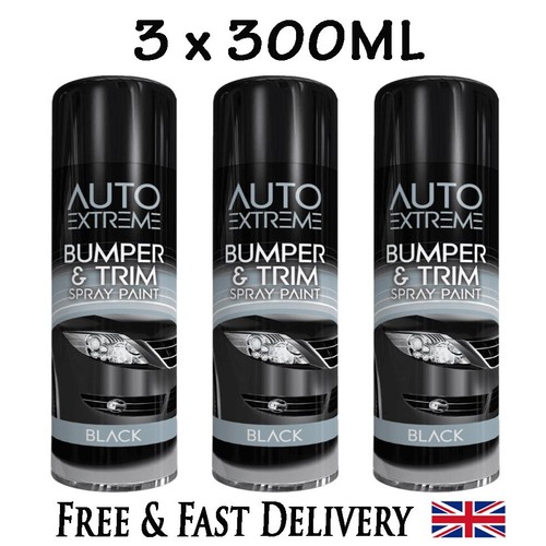 3 X 300ML BLACK PLASTIC BUMPER TRIM SPRAY PAINT RESTORER REVIVE PLASTIC