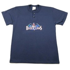 Lakewood BlueClaws Youth Boys L Navy Blue T Tee Shirt 2 Button Henley Crew Neck