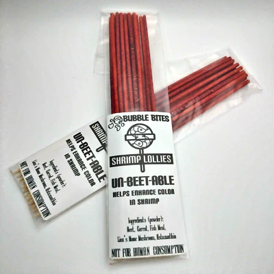 BUBBLE BITES Shrimp Lollie Sticks 25 ct Un-Beet-Able & Holder Shrimp Food Home Made In USA