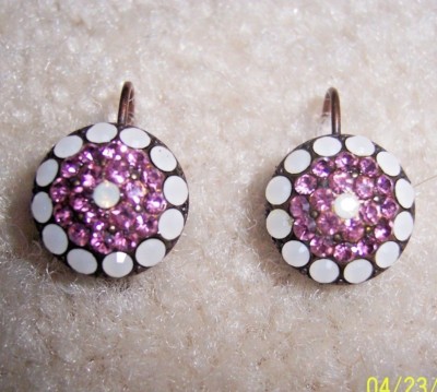 GENUINE AMARO JEWELRY STUDIO MOSAIC STYLE PINK W/ WHITE CRYSTAL DROP EARRINGS