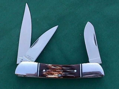 BROWNING 3 BLADE STOCKMAN OR WHITTLER RED BONE FOLDING POCKET KNIFE NIB