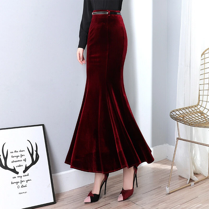 Swing Skirt Long Womens Elastic High Waist Casual Office Maxi