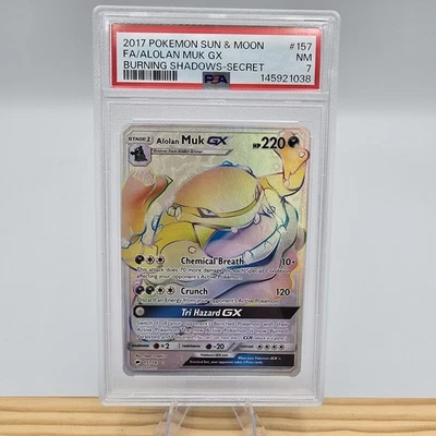 2017 POKEMON SUN & MOON BURNING SHADOWS SECRET #157 FULL ART/ALOLAN MUK GX PSA 7 - Image 1 of 3