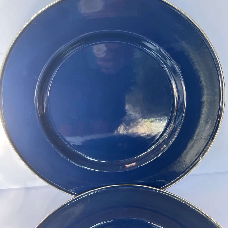Discontinued Pottery Barn Enamelware Chargers Plates 12” Blue Set x2 Partyware - Image 4 of 4