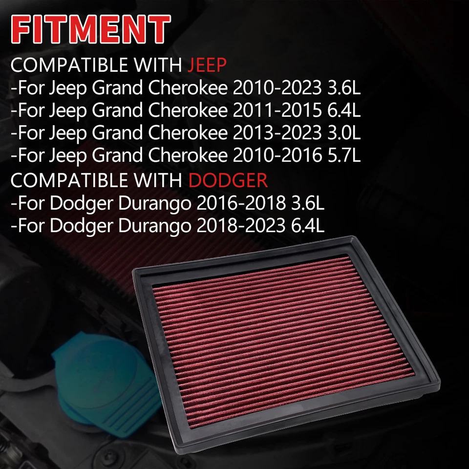33-2457 High Flow Replacement Air Filter For Jeep Grand Cherokee Dodge Durango Foto 3 de 4