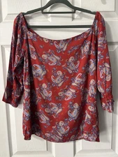 NWT Vero Moda Off The Shoulder Top Size Medium Wine Red Paisley 3/4 Sleeves