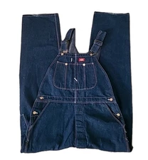 Vtg Dickies Overalls Mens 38x34 (38×33) Blue Denim Bib Carpenter Workwear USA 