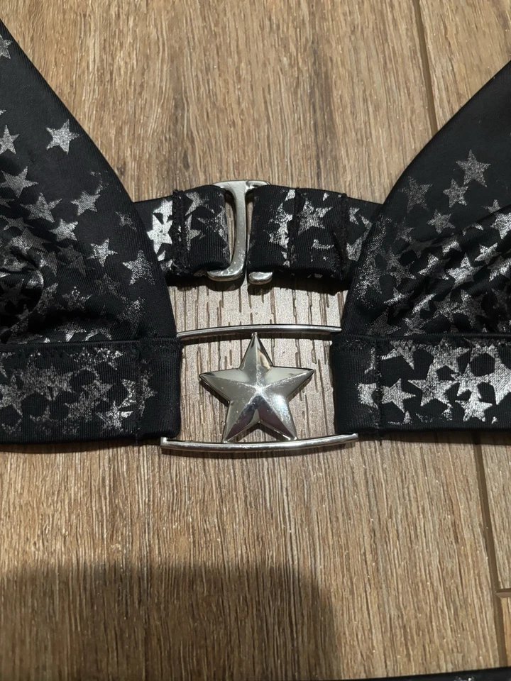 Insane Vintage Y2K Victoria’s Secret Bikini Set Black Silver Metallic Stars... - Image 3 of 4