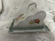 German Porcelain Cheese Cloche Butter Keeper Pink Floral Victorian