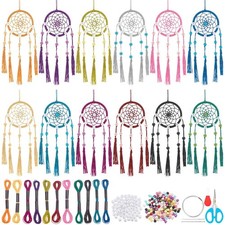 12 Set DIY Small Dream Catcher Kit Metallic Color Round Mini Dream Catcher Ki...