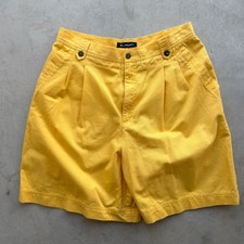 Lizsport Vintage High Waisted Pleated Shorts Yellow Cotton Mom Shorts Size 14