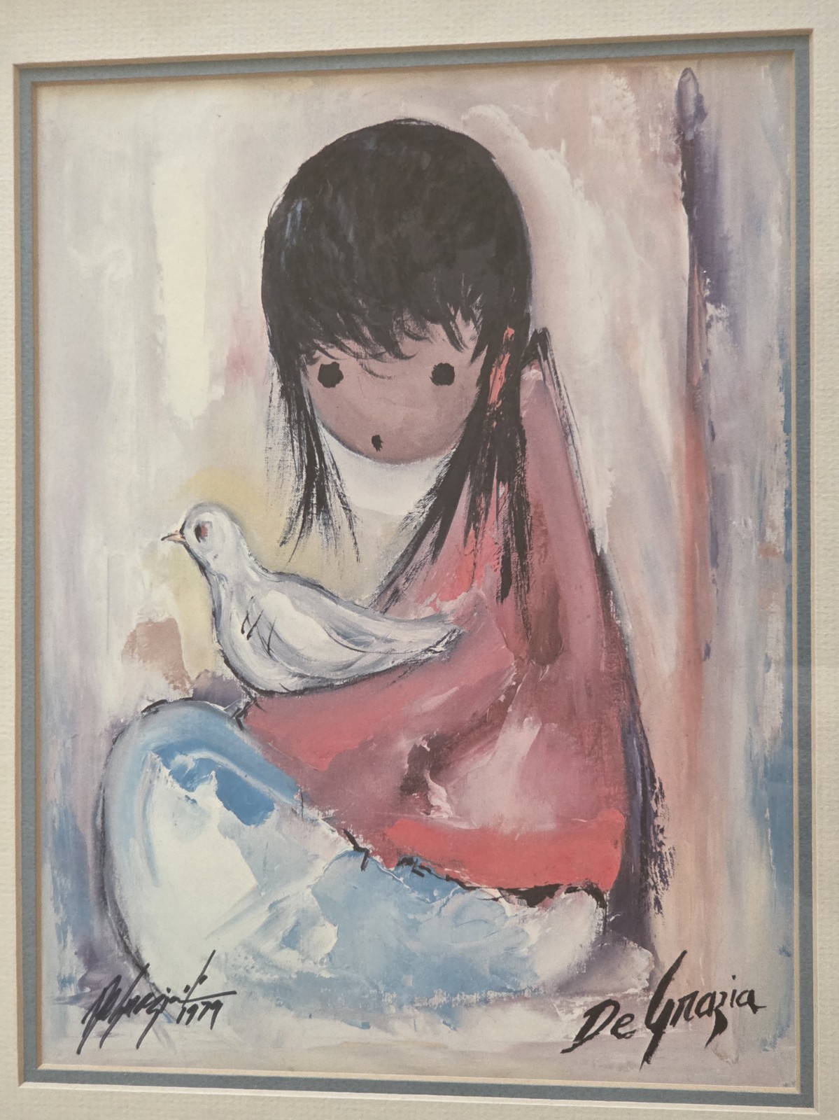 Ted DeGrazia Hand Signed Print "The White Dove" Framed Art 17.5x14.25