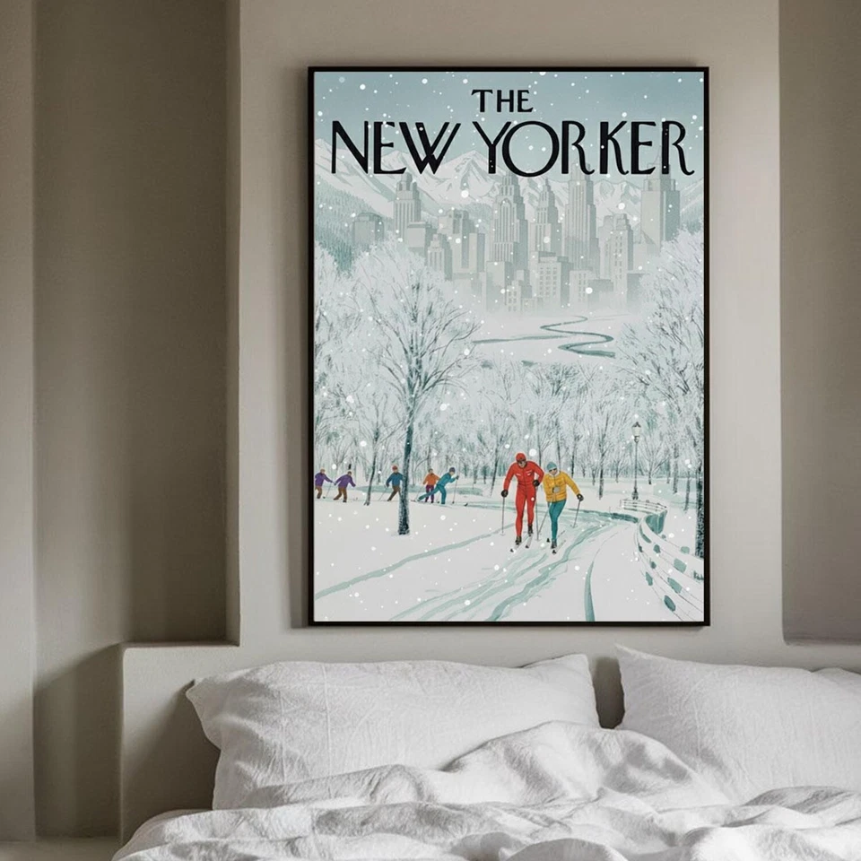 Póster de invierno vintage del New Yorker - arte de portada de escena de esquí nevado de Central Park Foto 2 de 4