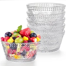 6 Pack Small Glass Bowls Set, 12 Oz Embossed Prep Dessert Bowls for Ice Cream...