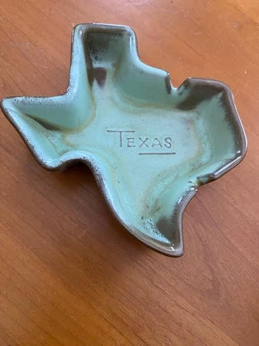 Frankoma Pottery 6” Prairie Green/Brown Texas Incised Vintage Ashtray #459