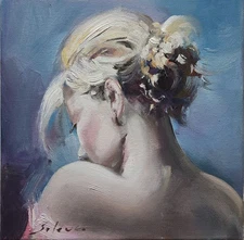 Original oil painting Figurative Beautiful Woman, Neck, Hair, Impressionism, Art