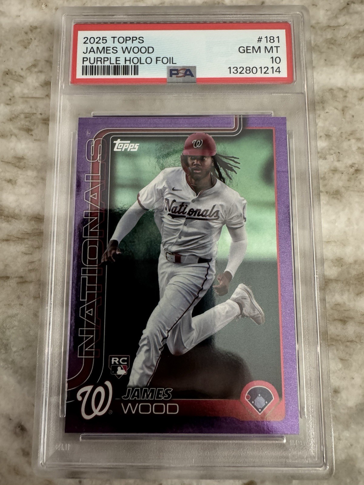 2025 Topps Series 1 - James Wood #181 Purple Holofoil Rookie #61/250 PSA 10 Gem