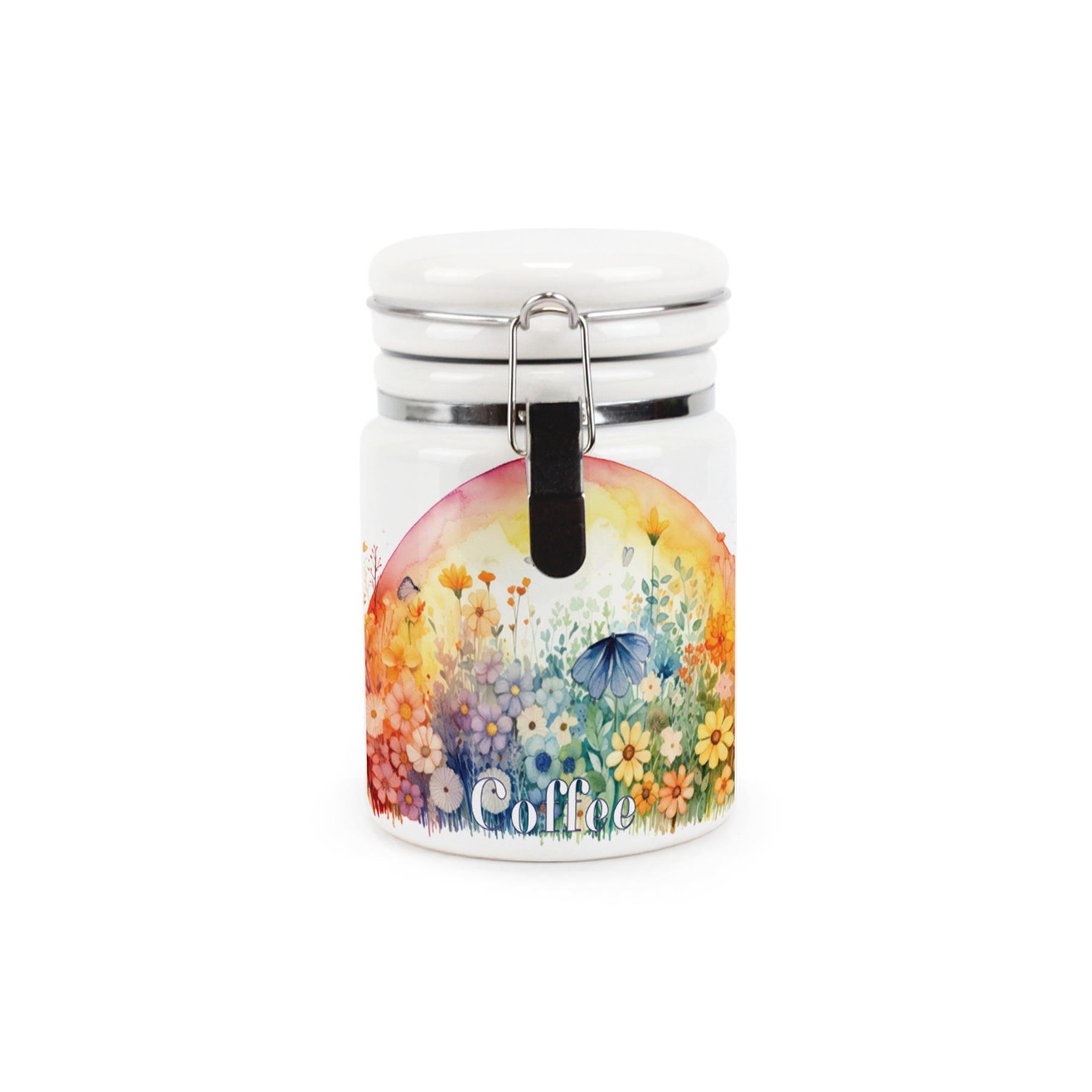 Ceramic Clip-Lid Colourful Sunrise Canister - Floral Coffee Storage Container