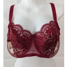 ADORE ME Red Lace Semi-Sheer Underwire Bra Unlined Sz 44DDD 44F