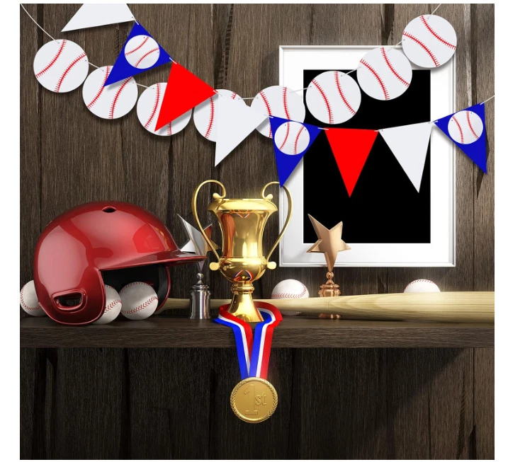 Guirnalda de papel de cumpleaños Zonon 4 piezas decoraciones de fiesta de béisbol pancarta pelota deportiva Foto 2 de 4