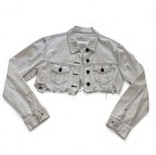 NWOT Kancan White Denim Cropped Jacket with Black Stitching Size Medium