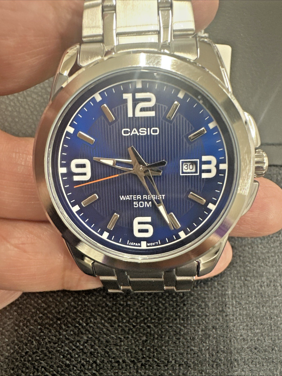 Casio Men MTP-1314 D-2A Blue Dial Stainless Steel Band Watch